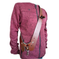 Bandolera tambor cuero regulable 1 mosquetón color marrón