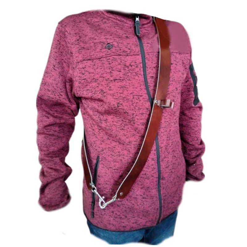 Bandolera tambor cuero regulable 2 mosquetones color marrón