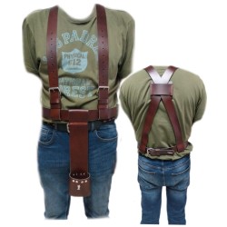 Porta estandarte de cuero con tira larga de piel tirantes y cubilete 252